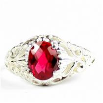 Created Ruby, 925 Sterling Silver Ladies Ring, SR113