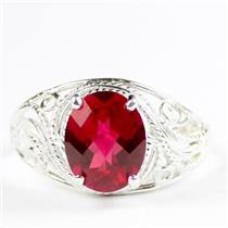 Created Ruby, 925 Sterling Silver Ladies Ring, SR083