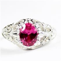 Created Pink Sapphire, 925 Sterling Silver Ladies Ring, SR113