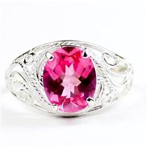 Created Pink Sapphire, 925 Sterling Silver Ladies Ring, SR083
