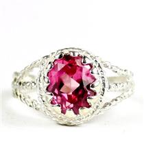 Created Pink Sapphire, 925 Sterling Silver Ladies Ring, SR070