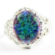 Created Blue Green Opal, 925 Sterling Silver Ladies Ring, SR114