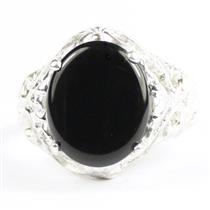 925 Sterling Silver Ladies Filigree Ring, Black Onyx, SR114
