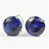 925 Sterling Silver Post Earrings, Created Blue Sapphire, SE012