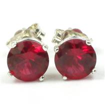925 Sterling Silver Post Earrings, Created Ruby, SE012