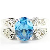 Swiss Blue CZ, 925 Sterling Silver Ladies Ring, SR281