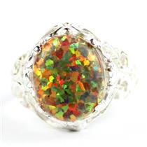 Created Red Brown Opal, 925 Sterling Silver Ladies Ring, SR114