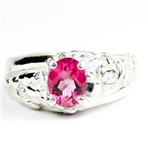 925 Sterling Silver Men's Nugget Ring, Created Pink Sapphire, SR368