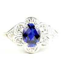 925 Sterling Silver Ladies Filigree Ring, Created Blue Sapphire, SR125