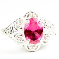 925 Sterling Silver Ladies Filigree Ring, Created Pink Sapphire, SR125