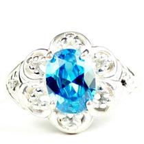 925 Sterling Silver Ladies Filigree Ring, Swiss Blue CZ, SR125
