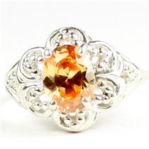 925 Sterling Silver Ladies Filigree Ring, Champagne CZ, SR125