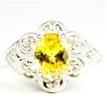 925 Sterling Silver Ladies Filigree Ring, Golden Yellow CZ, SR125