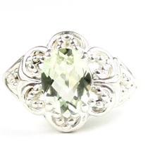 925 Sterling Silver Ladies Filigree Ring, Green Amethyst (Prasiolite), SR125