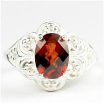 925 Sterling Silver Ladies Filigree Ring, Mozambique Garnet, SR125