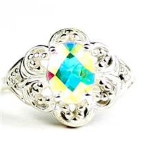 925 Sterling Silver Ladies Filigree Ring, Mercury Mist Topaz, SR125