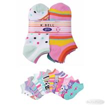 12 Pair K Bell Girls No Show Socks Bright Asst New Shoe Size 10-13 Novelty NWOT