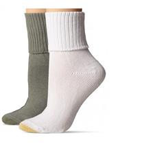 3 Pr Gold Toe Womens Ultra Soft Turn Cuff Socks Sz 6-9 White Khaki New No Pkg