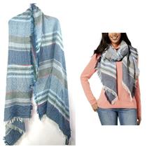 Steve Madden Speckle Striped Blanket Travel Wrap Scarf Navy OS New