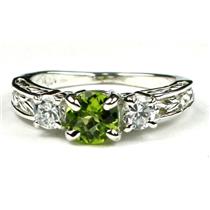 925 Sterling Silver Engagement Ring, Peridot w/ Accents, SR254