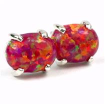 925 Sterling Silver Post Earrings, Created Red/Brown Opal, SE002C