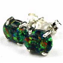 925 Sterling Silver Post Earrings, Created Black Opal, SE002C