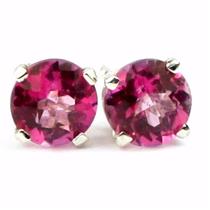 925 Sterling Silver Post Earrings, Pure Pink Topaz, SE012