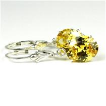 925 Sterling Silver Leverback Earrings, Golden Yellow  CZ, SE107