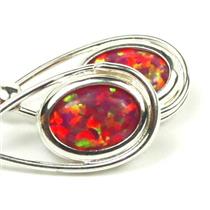 925 Sterling Silver Leverback Earrings, Created Red/Brown Opal, SE008