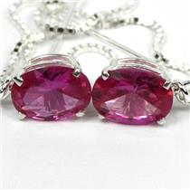 925 Sterling Silver Threader Earrings, Created Pink Sapphire, SE003
