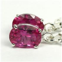 925 Sterling Silver Leverback Earrings, Created Pink Sapphire, SE007