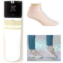 INC International Concepts 2 pr  Ankle Fashion Socks White Fishnet Pink New