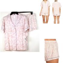 FLORA NIKROOZ Womens Knit Printed Pajama Top & Shorts Set Pink Size L New