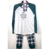 Jenni Soft Knit Pajama Top & Pants Set w/ Mask Green Plaid Choose Size New