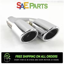 Stainless Steel 2" Inlet 3" Outlet Dual Exhaust Tips Slant Round Drivers Side
