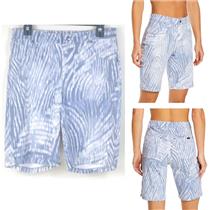 Hue Women's Ultra-Soft Denim Ikat Zebra Bermuda Shorts Blue Size S New U22522H