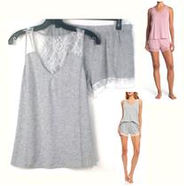 FLORA NIKROOZ Frances Knit Cami & Tap Shorts Pajama Set Ch Color Sz L New T80947