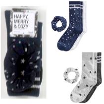 2 pr Womans Jenni Cotton Blend Crew Socks & Scrunchie Stars Choose Color New