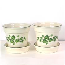 2 5" indoor Ceramic Flower Pot Planters Ivory w/ Ivy Leaf Accent