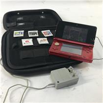 Nintendo 3DS RED-001 Handheld Game Console W/ 7 Games / Case / Charger - WORKING