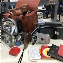 VINTAGE Camera Lot Argus C4 Film Camera/Polaroid Model 150 Land Camera w/Extras