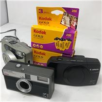 Lot of 3 Fujifilm / Canon / Kodak Ektar H35N 35mm Cameras w/ Kodak Gold 200 Film