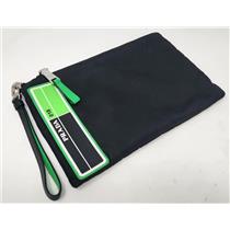 Genuine PRADA Black Nylon & Fluorescent Green Logo Zippered Pouch / Clutch