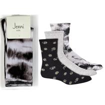 3 pr Womans Jenni Cotton Blend Crew Socks Daisy Black Gray New