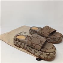 Gucci GG Monogram Canvas Platform Slide Sandals - UNKNOWN SIZE - READ