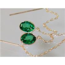 14k Gold Threader Earrings, Russian Nanocrystal Emerald, E005