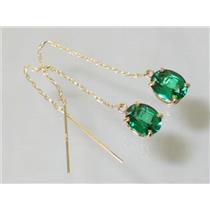 14k Gold Threader Earrings, Russian Nanocrystal Emerald, E103