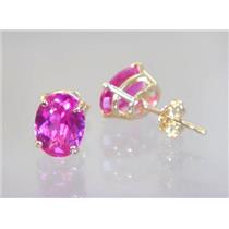 E002, Created Pink Sapphire 14K Gold Earrings, 3 cts