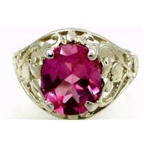 Sterling Silver Ladies Ring, Created Pink Sapphire, SR004