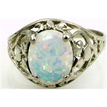 Sterling Silver Ladies Ring, Created White Opal, SR004